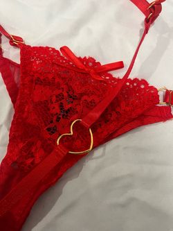 Red Lace Lingerie Set with Gold Hardware