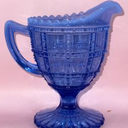 Imperial Glass Beaded Block Pattern Blue Creamer 355B