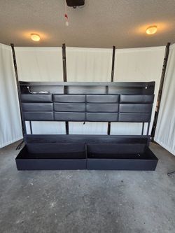 💥 King Size Bed Frame with Storage Headboard – Black LED Frame with 4 Under-Bed Drawers 🚀🛏️