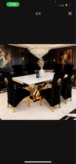 Brand New Elegant Marble Top Dining Table with 6 Chairs
