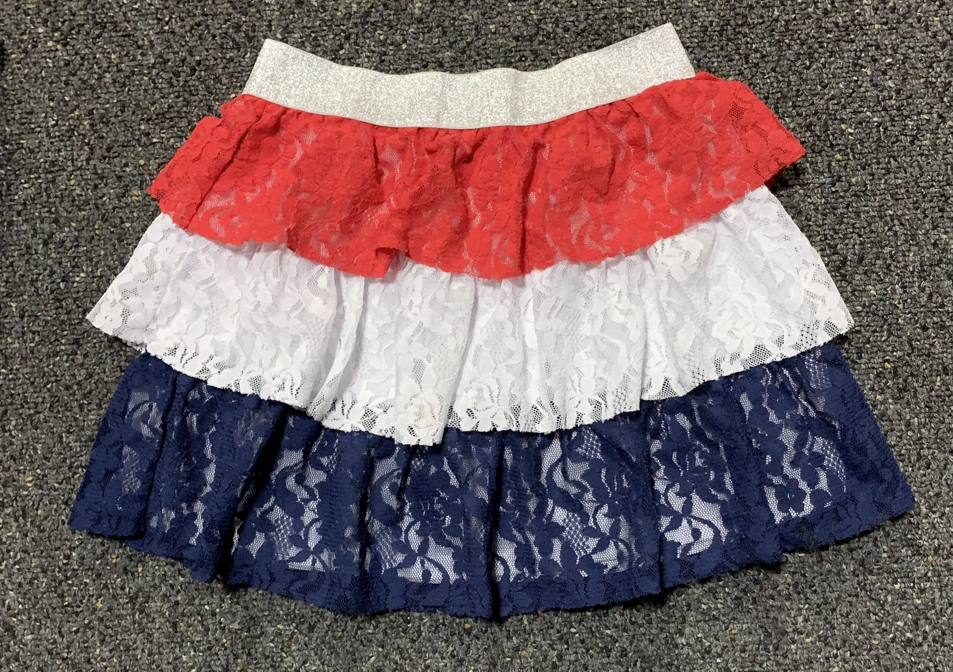 Girls Size 10/12 Fourth Of July Patriotic Lacy Layered Tutu Skirt 