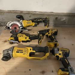 Dewalt Brushless 5 Tool Lot- 20V Max Atomic Circular Saw, Multi-tool, Grindr, Impact Driver, & Drill