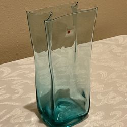 Vintage Paper Bag Vase Handblown Turquoise - Blenko
