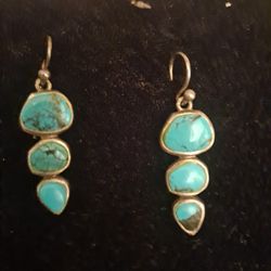 Exquisite 925. STAMPED STERLING SILVER Antique Turquoise  Earrings!!