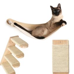 Cat Wall Shelves - Four Step Cat Shelf with Scratch Board, Mounted Cat Shelves, Sturdy Cat Wall Furniture for Indoor Cats