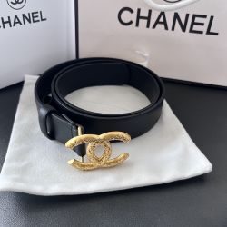 Chanel Black Double C Engraved Reversible Leather Belt 