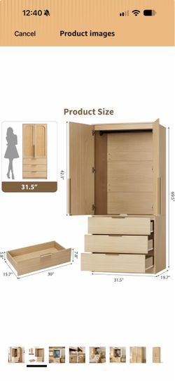 Rattan Door Wooden Armoire
