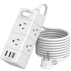 Tcstei 3-Side Outlet Extender with 6 AC Outlets and 3 USB Ports (1 USB C), Compact for Home, Office, Dorm Room Essentials, White
