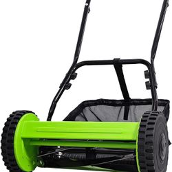 16 Inch Lawn Mower, 5-blades Reel Lawn Mower With Grass Catcher