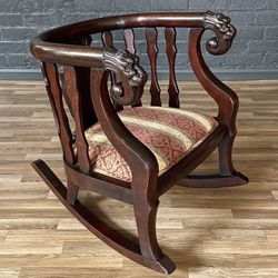 Antique Victorian Renaissance Revival Barrel-Back Rocking Chair w/ Carved Lion Heads, c.1920’s - Delivery Available 