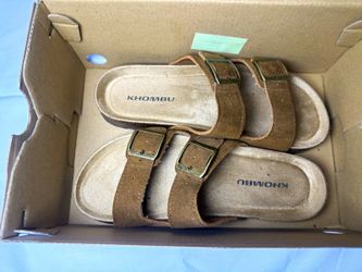 Khombu Women's Brown Suede Slide Sandals Double Buckle Cork Insole US 7