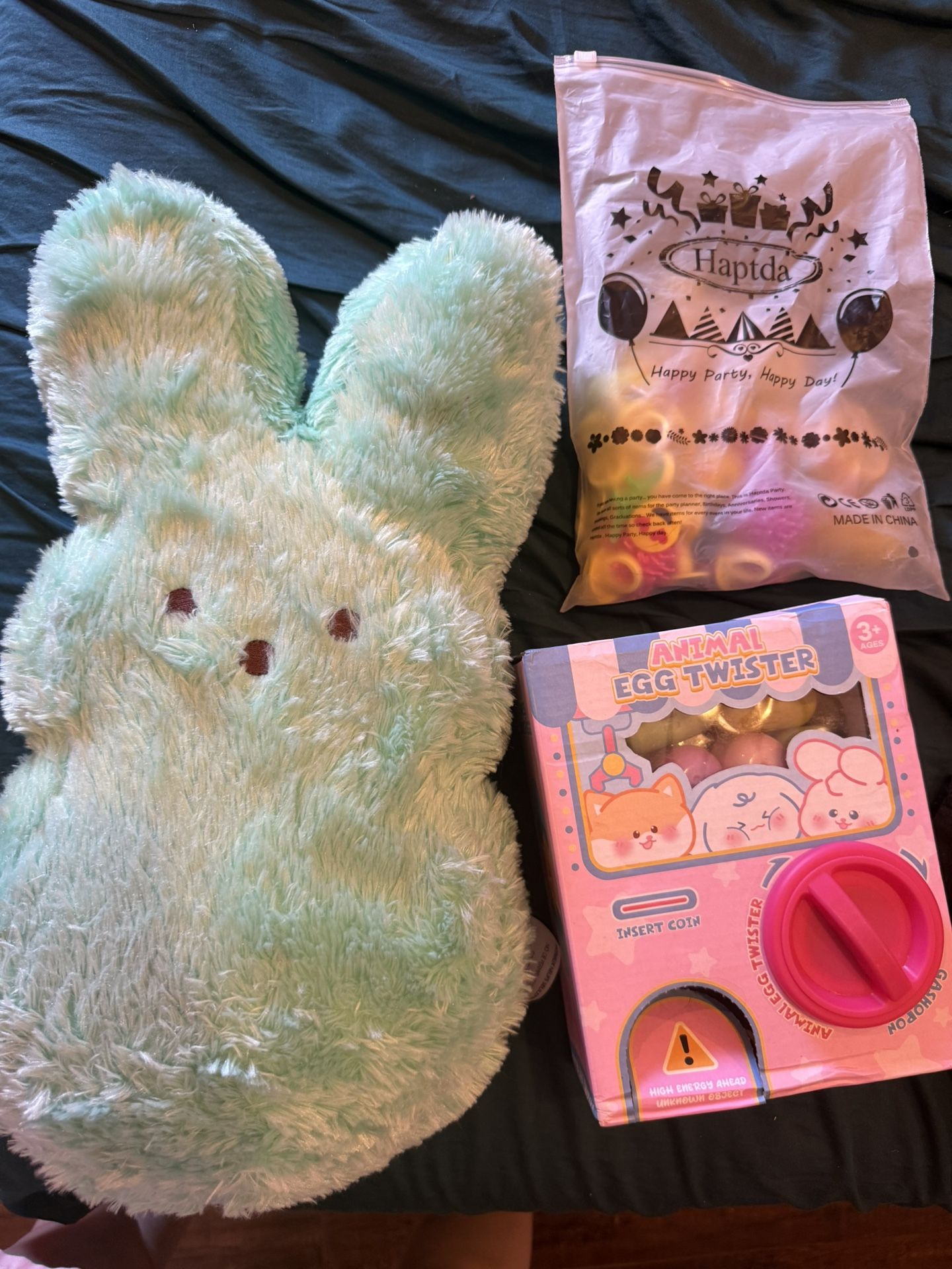 Easter Gift Set Fluffy Green Bunny Plushie, Animal Egg Twister, Party Favors Bundle