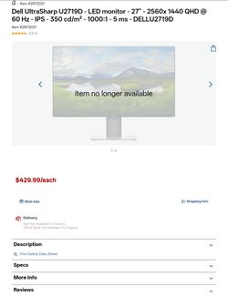 Dell U2719D 27" QHD Monitor - Broken Screen - $30 OBO