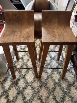 2 Beautiful Real Wood and Wrought Iron Bar Height Chairs