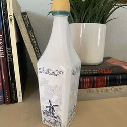 Vintage Vandermint Decanter Liquor Bottle Collectible Delft Dutch Holland Netherlands Blue White Windmill