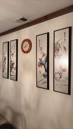 Set of 4 Framed Chinese Bird and Flower Paintings
