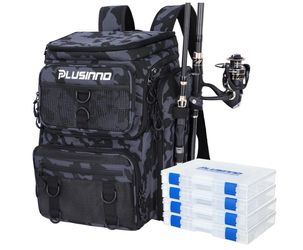 PLUSINNO Fishing Tackle Backpack with 4 Trays Tackle Boxes