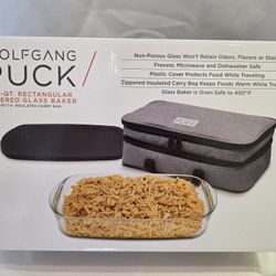 Wolfgang Puck 3.6-Qt Rectangular Covered Glass Baker – Brand New!