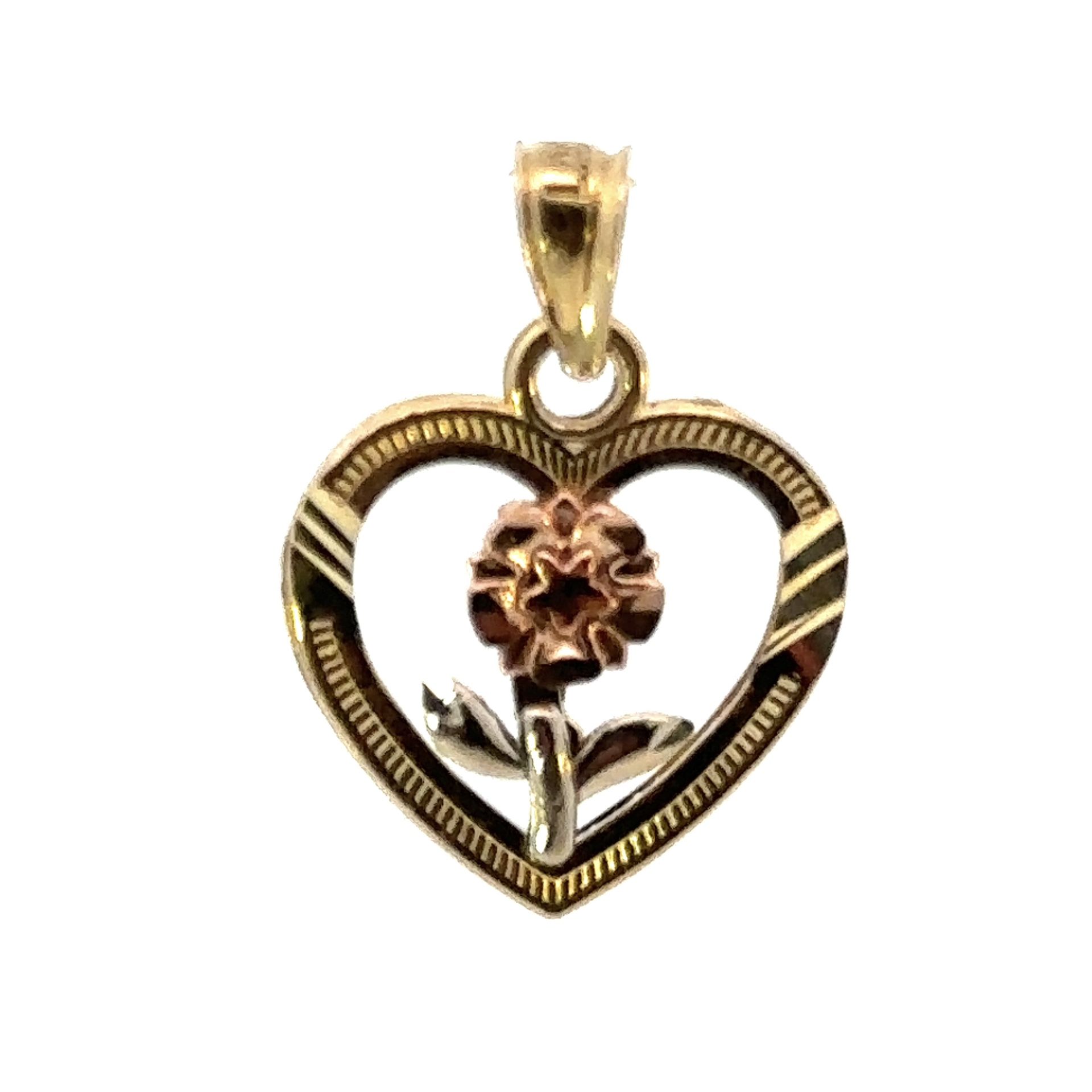 Woman’s Ladies 10k Tri Toned Rose White Yellow Rose in a Heart Charm Pendant For Necklace GP3118120