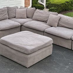 Light/Slate Grey Large Adjustable Sectional Couch Set With Ottoman 