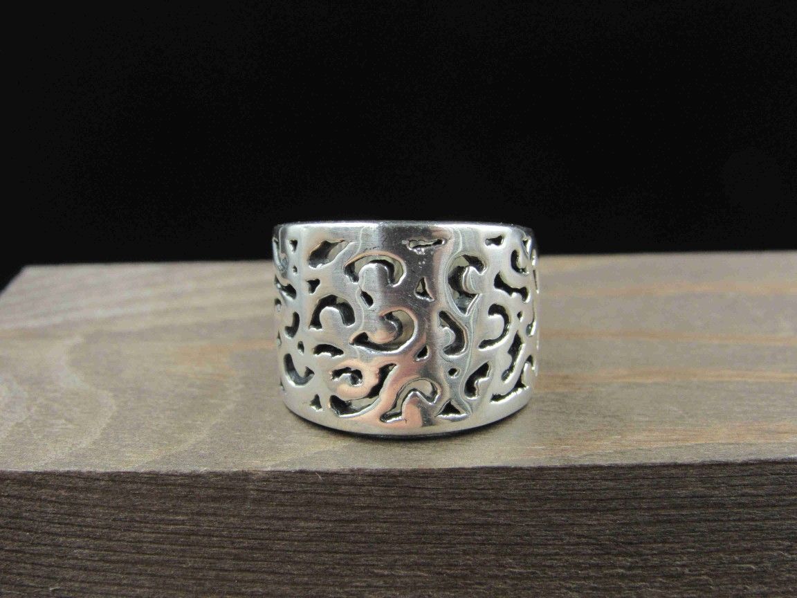 Size 6.5 Sterling Silver Abstract Cutout Wide Band Ring Vintage Statement Engagement Wedding Promise Anniversary Bridal Cocktail Friendship