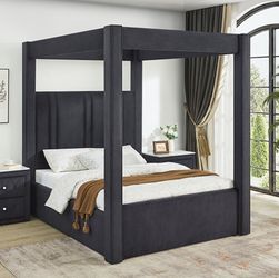 Black velvet canopy bed 87” tall  Box Spring Needed brand new in box  Queen $499 Eastern King $560