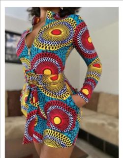 Women's Stretch African Print Romper - Size L