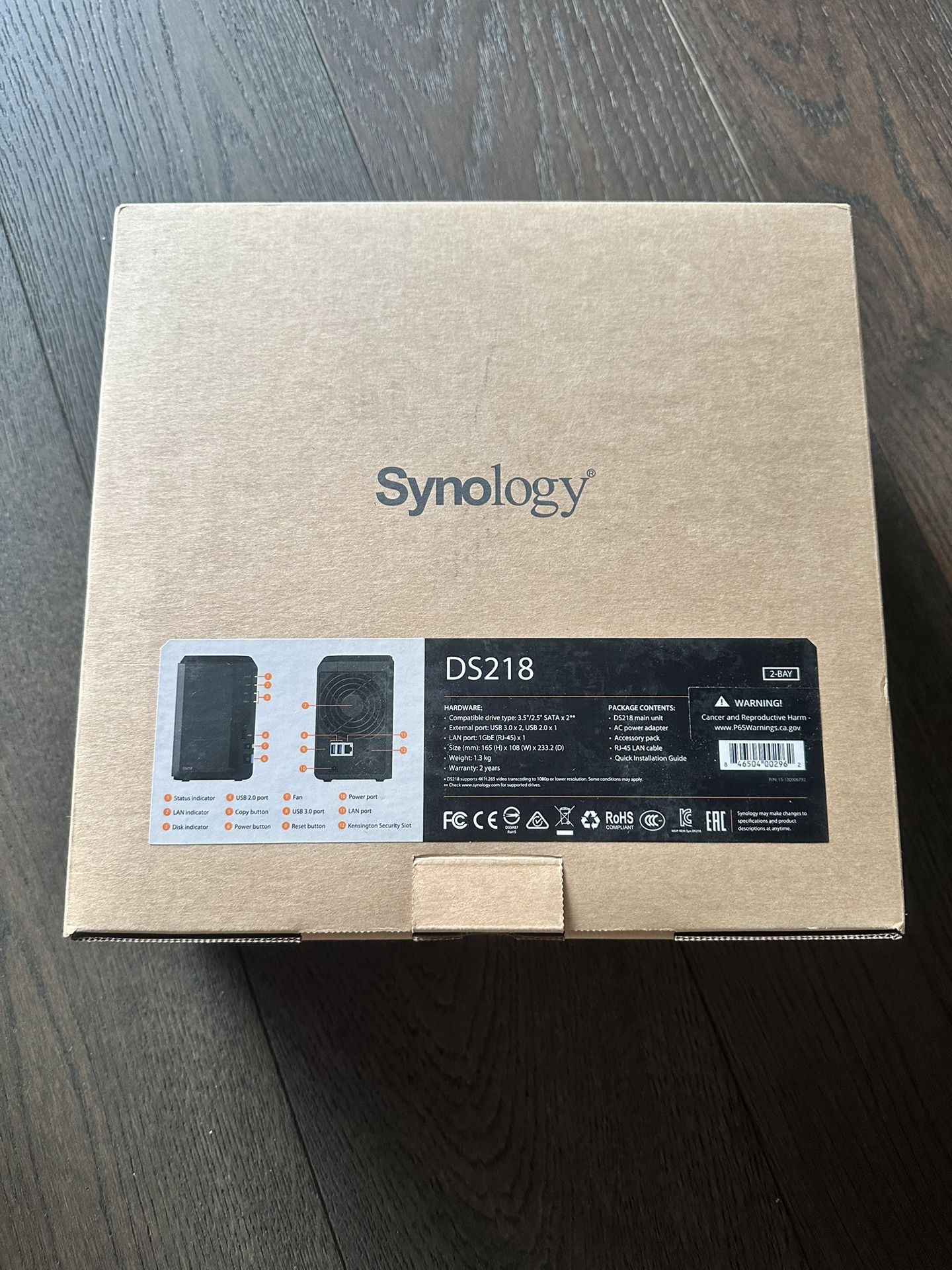 Synology DiskStation DS218 NAS Server with RTD1296 1.4GHz CPU, 2GB Memory, 2TB SSD Storage, 1 x 1GbE LAN Port, DSM Operating System & Western Digital