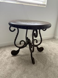 Round Dark Iron Scroll Accent Table