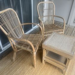 Rattan Chairs and Small Table Set