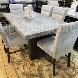 7PC Dining Set Travertine Top Table & 6 Chairs – $899 $899