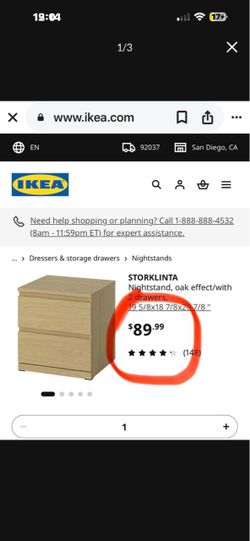 IKEA Dressers & storage drawers › Nightstands STORKLINTA Nightstand, oak effect/with 2 drawers, 19 5/8x18 7/8×20 7/8 "