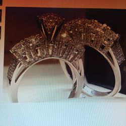 Size 11 Sterling Silver With White Sapphire Stones ENGAGEMENT Ring And WEDDING BAND SET 