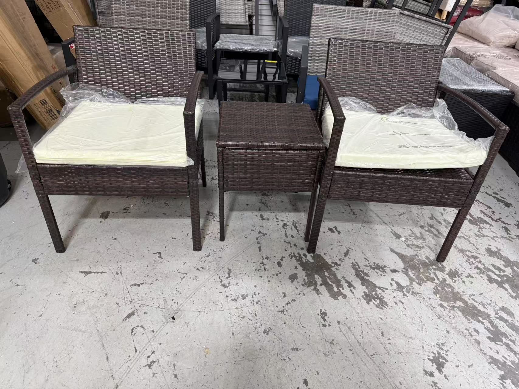 New 3 Piece Outdoor Patio Furniture Sets,Rattan Conversation Set with Soft Cushion, Wicker Chairs