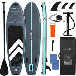 SereneLife 10’ Inflatable Stand Up Paddle Board with Premium SUP Accessories - 33” Wide Stable Design with Non-Slip EVA Deck Pad for Youth and Adults,