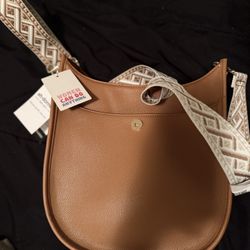 Stylish Tan Leather Crossbody Bag with Bamboo Accent