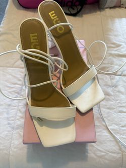 White Strap Up Heels