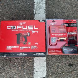 Milwaukee 18ga Cordless Pin Nailer And Rapid Charger 8.0ah Battery Kit.