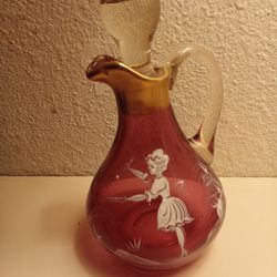Mary Gregory Rose Colored Vase With Stopper 7"