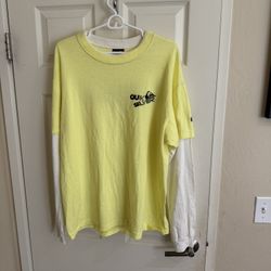 Yellow Layered Vintage Y2K Quiksilver Tee Surf Skate Mens