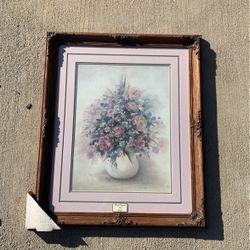 Roses and flowers in a vase pink and green color picture