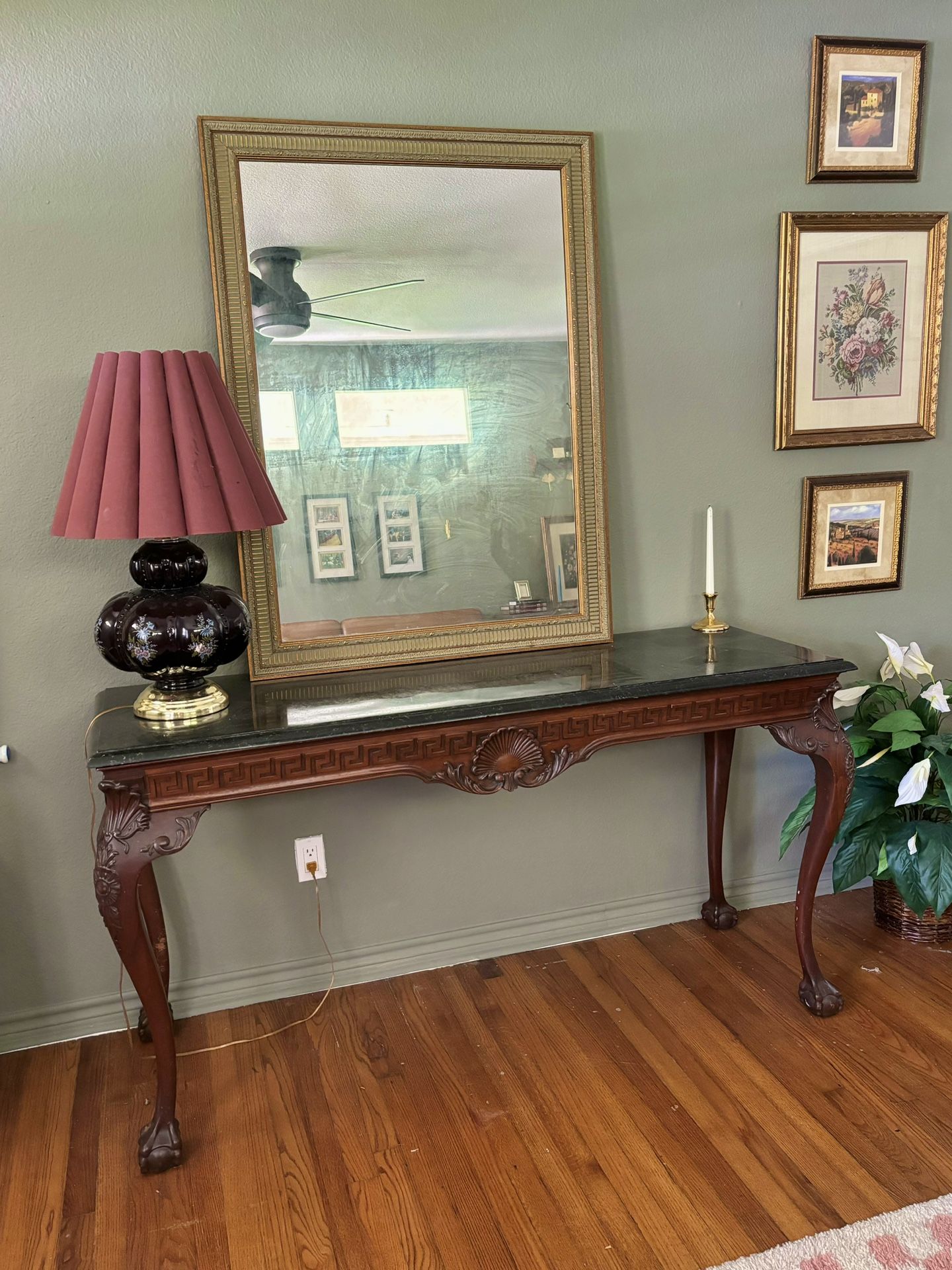 Gold Mirror and Marble Side Table