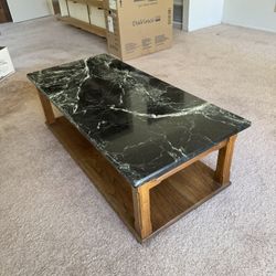 Handmade Wood Coffee Table w/Marble Top