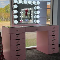 Large Pink Vanity With Shelve