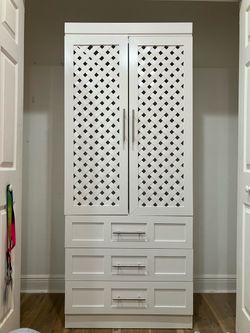 White Armoire with Lattice Doors and Drawers