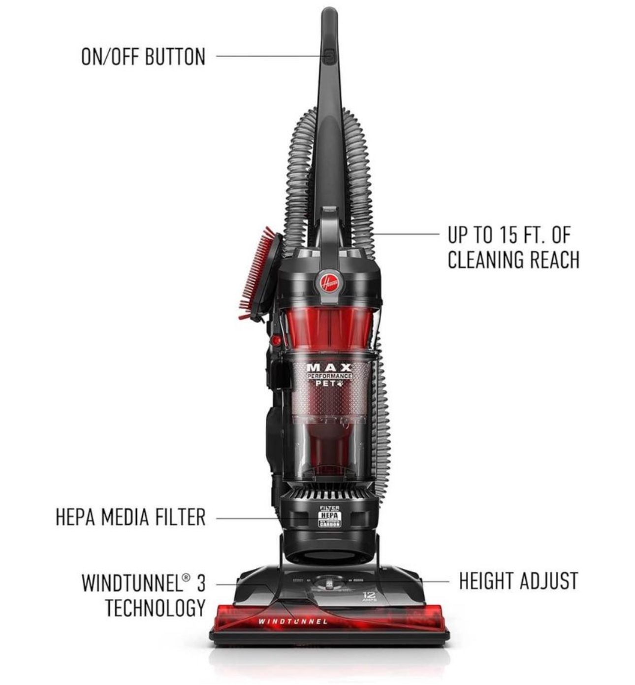 Hoover Bagless Vacuum, HEPA Filtration, For Carpet & Hard Floor