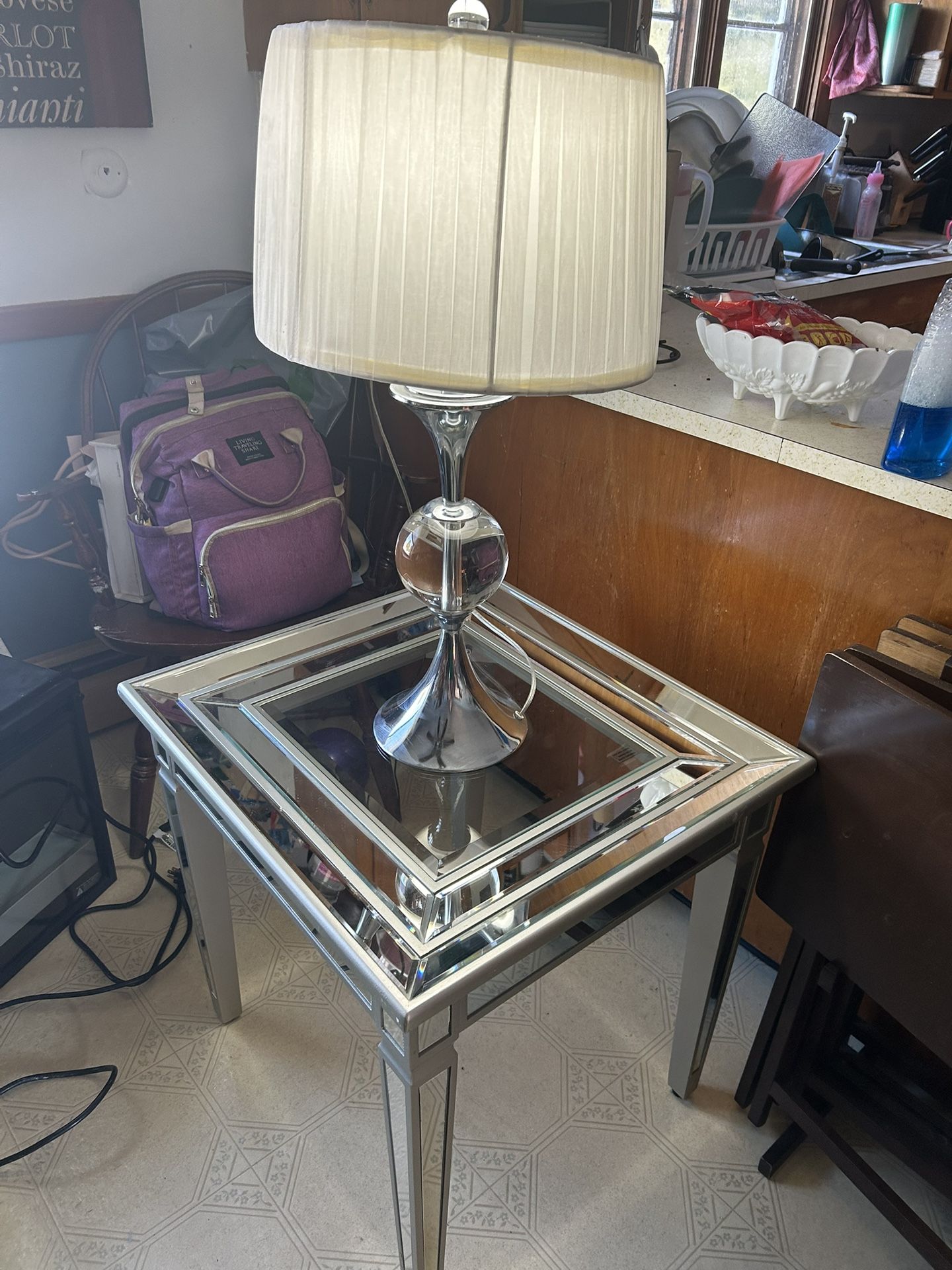 Glass Mirror Table With Matching Lamp