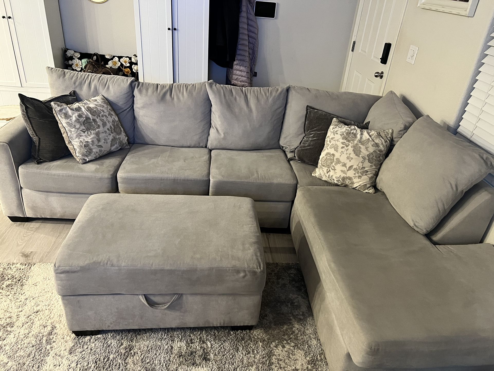 Grey Couch With Ottoman
