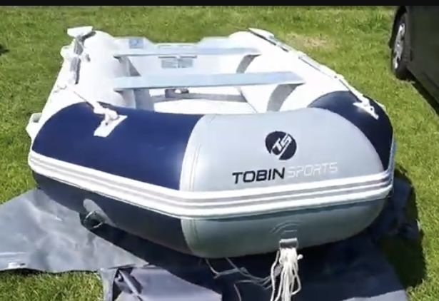  NEW Tobin Inflatable Boat (with or without  4.5 hp Johnson 2 stroke  Outboard Motor see description) New Bimini Canopy Top / New Launching Wheels