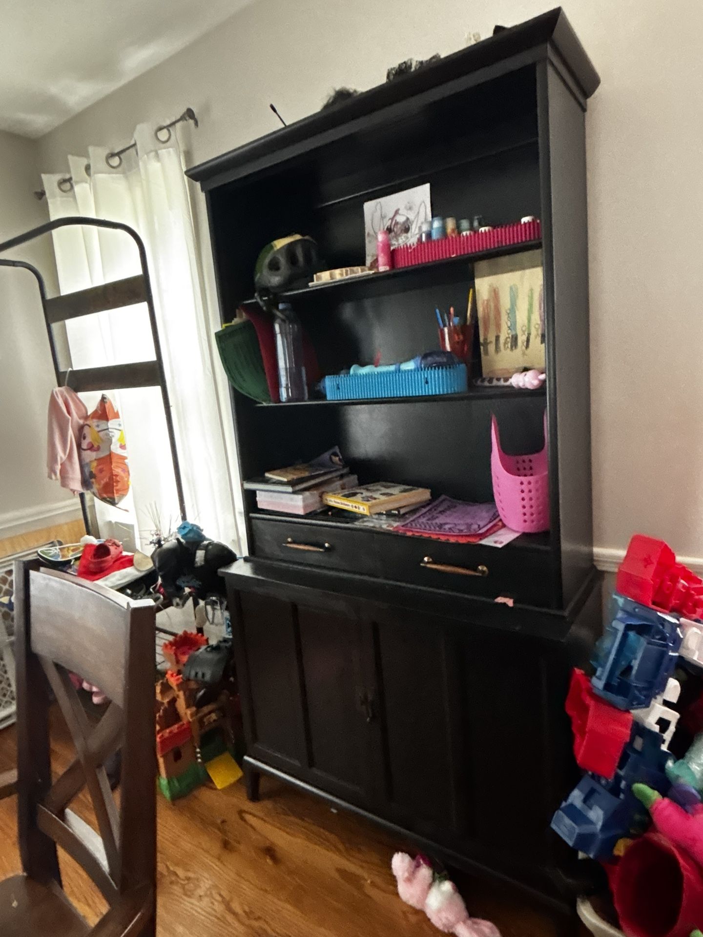 Black Wood Hutch / Storage Cabinet with Shelves $75 OBO – Pickup Only